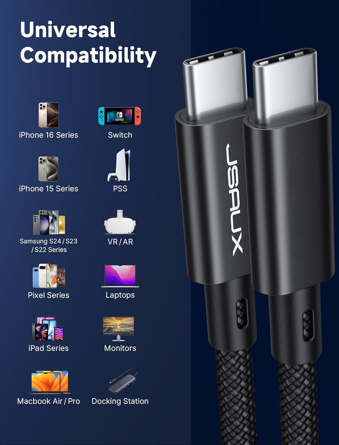 Long USB C to USB C 3.2 Gen 2 Cable, 20Gbps Data Transfer 4K Video Monitor Display 100W PD Fast Charging for Iphone 15 Pro Max, Macbook Pro/Air, Samsung Galaxy S24/S23, Dell XPS, Ipad Pro-3.3Ft