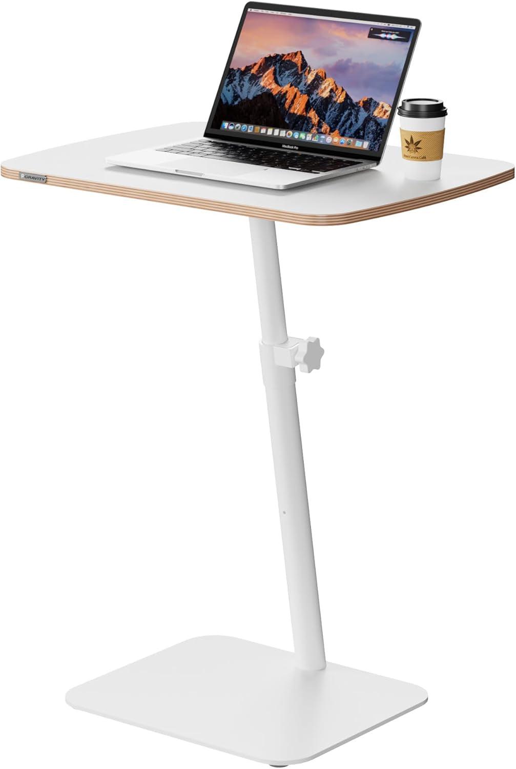 Height Adjustable End Table - Small Couch Side Table for Small Spaces Modern C Shaped Bedside End Table That Slide Under, White Wood Laptop TV Tray Table with Metal Base, Living Room Bathroom Home Use
