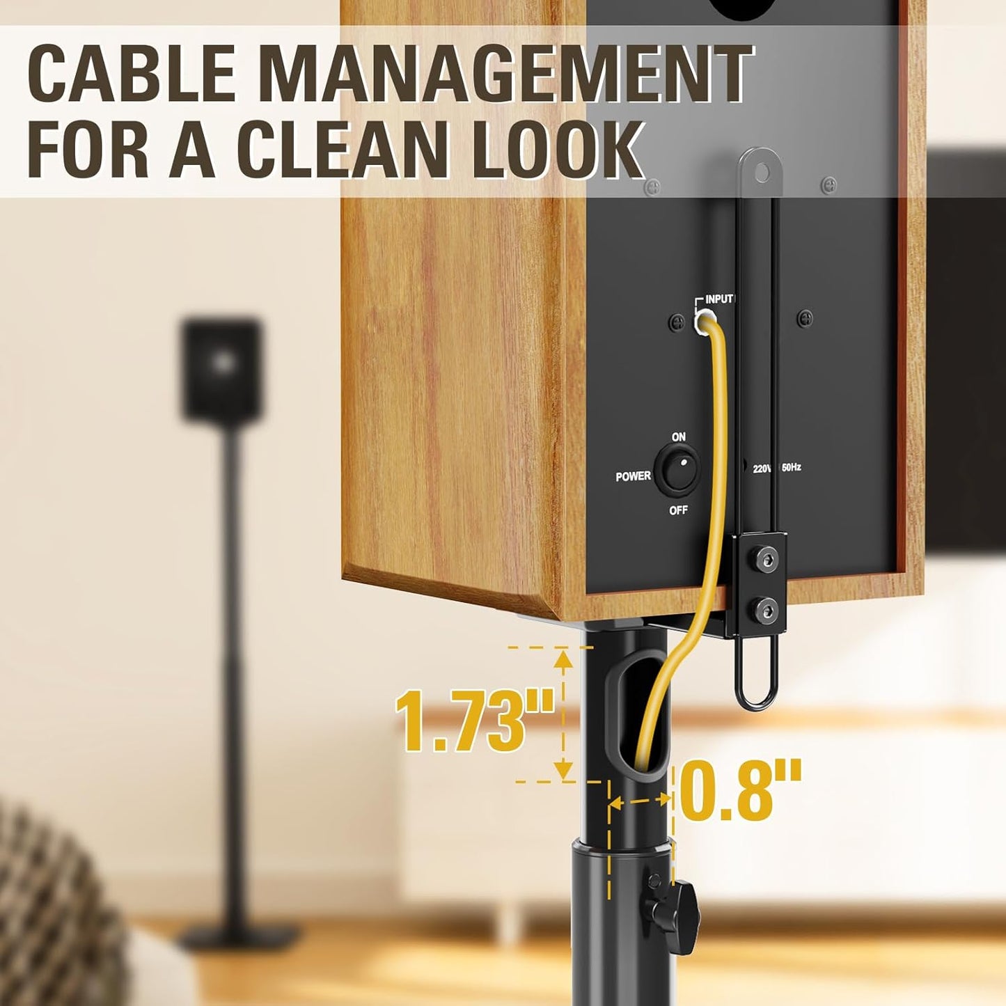 Black Alloy Steel Speaker Stands, Height Adjustable Bookshelf Speaker Stand Pair, Universal Fit, 11 Lbs Capacity, Set of 2 for Bose Polk JBL Sony Yamaha - 42" Max Height