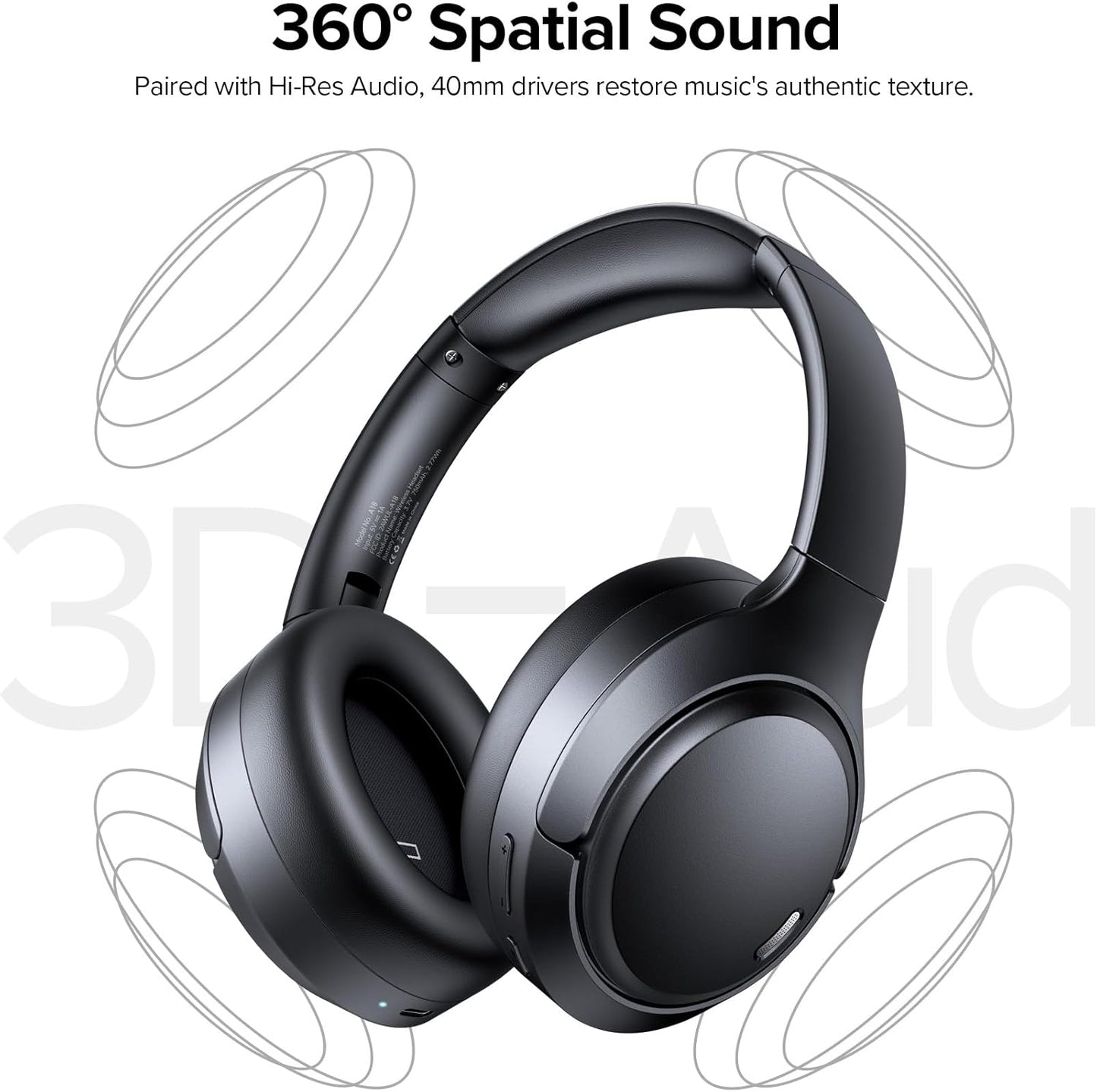 Hybrid Active Noise Cancelling Headphones 120Hrs Playtime ENC Clear Call Bluetooth Headphone over Ear Wireless Headphones Hi-Res Audio ANC Headset with Low Latency Mode for Game Travel Home PC