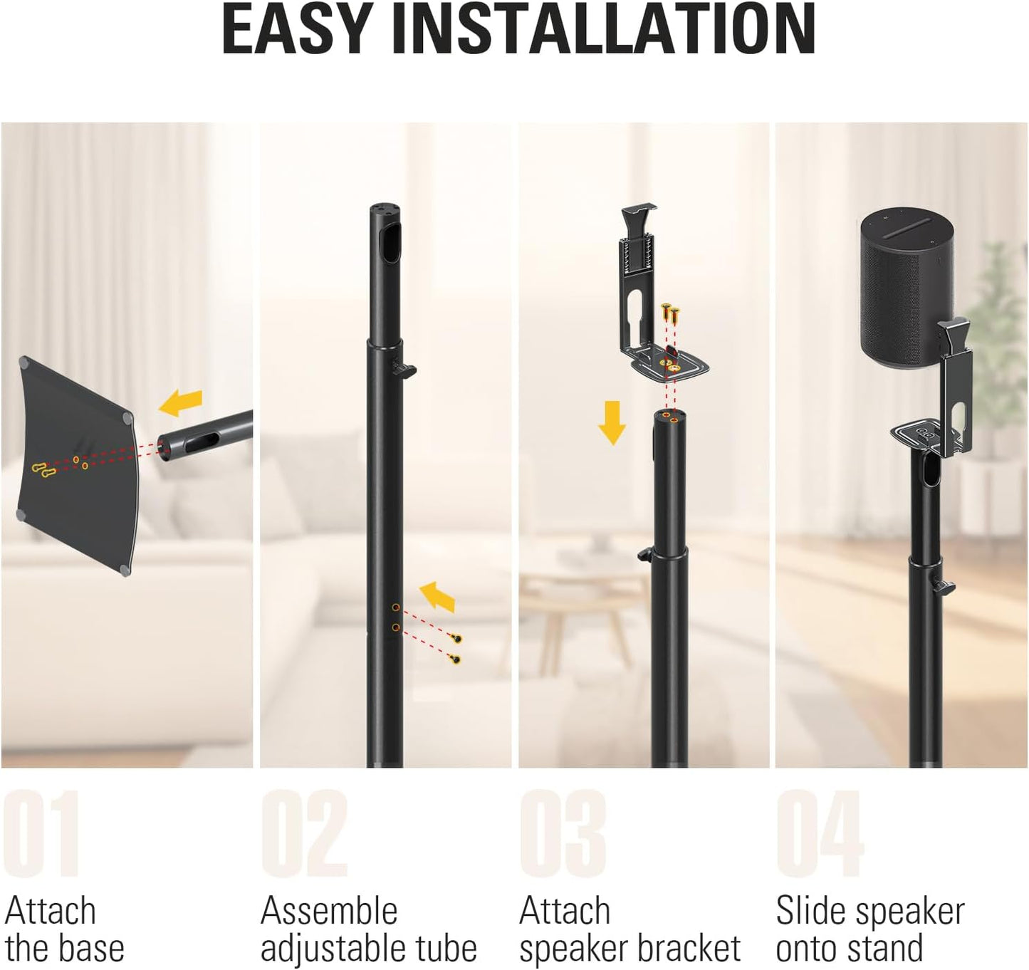 Speaker Stand for Sonos Era 100, One, One SL, Play:1, Height Adjustable 32.5"- 42", Single Surround Sound Speaker Stand with Cable Management, 13.2 LBS Loading MD5411