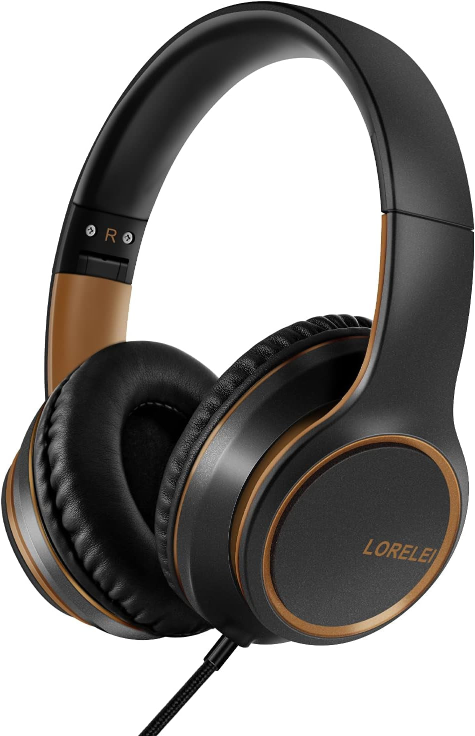 X8 Over-Ear Wired Headphones with Microphone with 1.45M-Tangle-Free Nylon Line&3.5Mm Plug,Lightweight Foldable & Portable Headphones for Smartphone,Tablet,Computer,Mp3/4(Black-Gold)