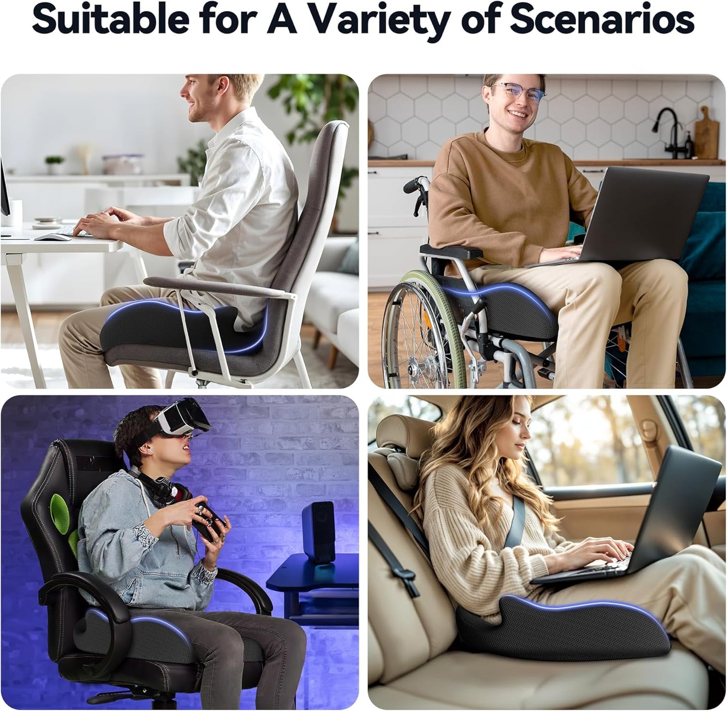 Seat Cushion, X Large Car Seat Cushion, Memory Foam Cushions for Office Chair, Chair Cushions for Tailbone Pain Relief & Pressure Relief Sciatica for Long Sitting
