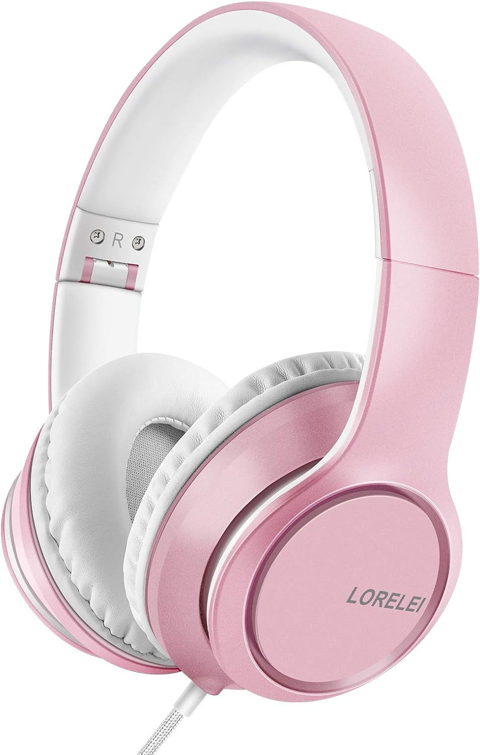 X8 Over-Ear Wired Headphones with Microphone with 1.45M-Tangle-Free Nylon Line&3.5Mm Plug,Lightweight Foldable & Portable Headphones for Smartphone,Tablet,Computer,Mp3/4(Pearl Pink)