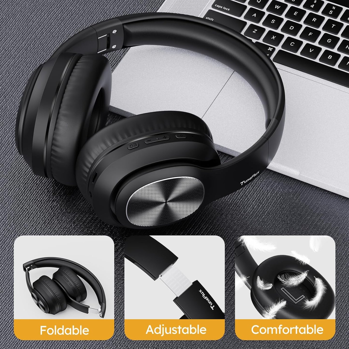 Wireless Bluetooth Headphones over Ear, 80H Playtime, 3EQ Sound Modes, Hifi Stereo Headphones with Deep Bass Microphone, Foldable Bluetooth 5.3 Headsets for Smartphone/Pc/Computer