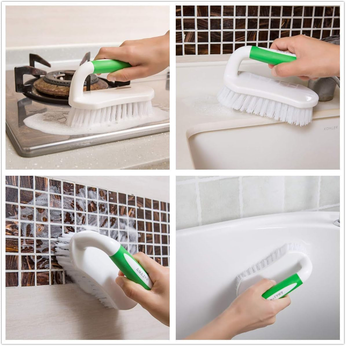 Set of Scrub Brush and Dish Brush with Comfort Grip Handle for Bathroom Kitchen Carpet