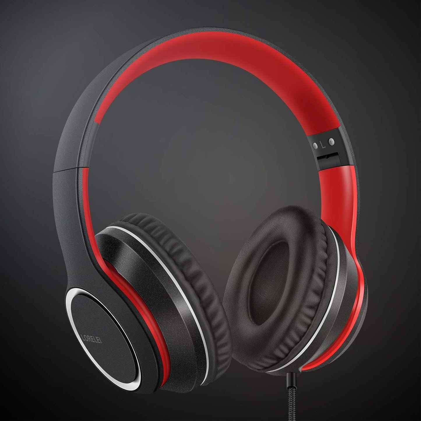 X8 Over-Ear Wired Headphones with Microphone with 1.45M-Tangle-Free Nylon Line&3.5Mm Plug,Lightweight Foldable & Portable Headphones for Smartphone,Tablet,Computer,Mp3/4(Black-Red)
