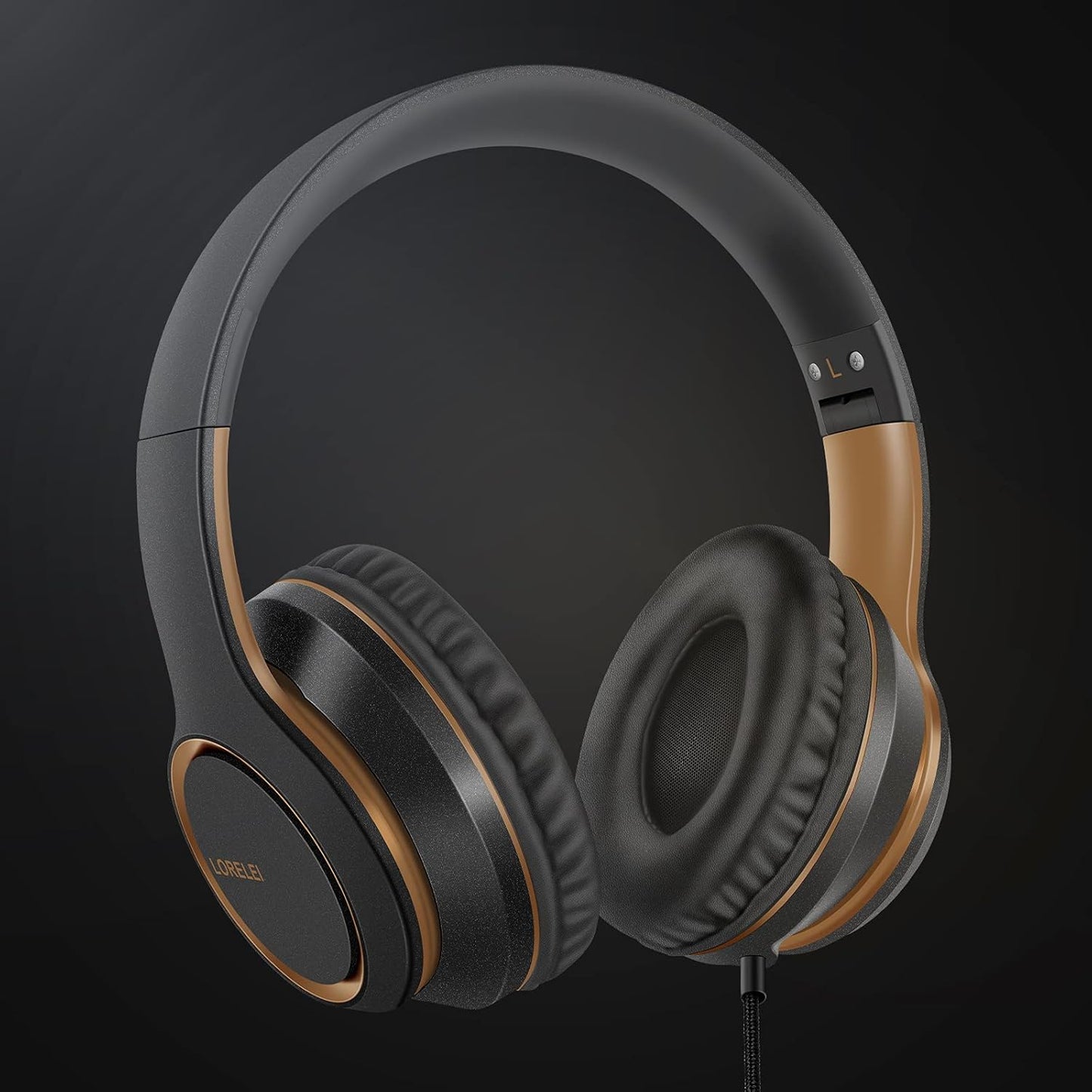 X8 Over-Ear Wired Headphones with Microphone with 1.45M-Tangle-Free Nylon Line&3.5Mm Plug,Lightweight Foldable & Portable Headphones for Smartphone,Tablet,Computer,Mp3/4(Black-Gold)