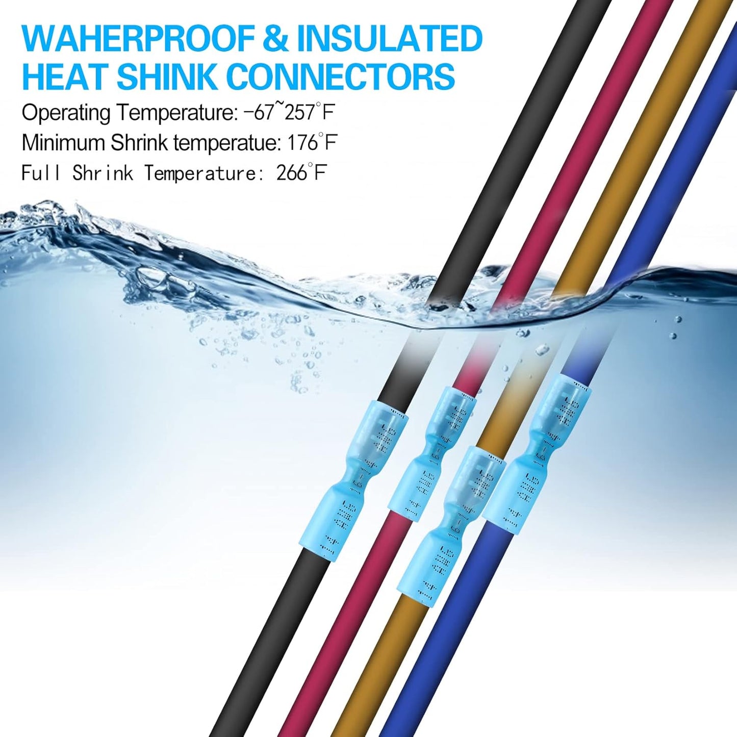 100 PCS 16-14 AWG Waterproof Heat Shrink Quick Disconnect Connectors, Crimp Electrical Wire Female Spade Connectors Insulated Disconnect for Marine Automotive Motorcycle Home Wiring (Blue)