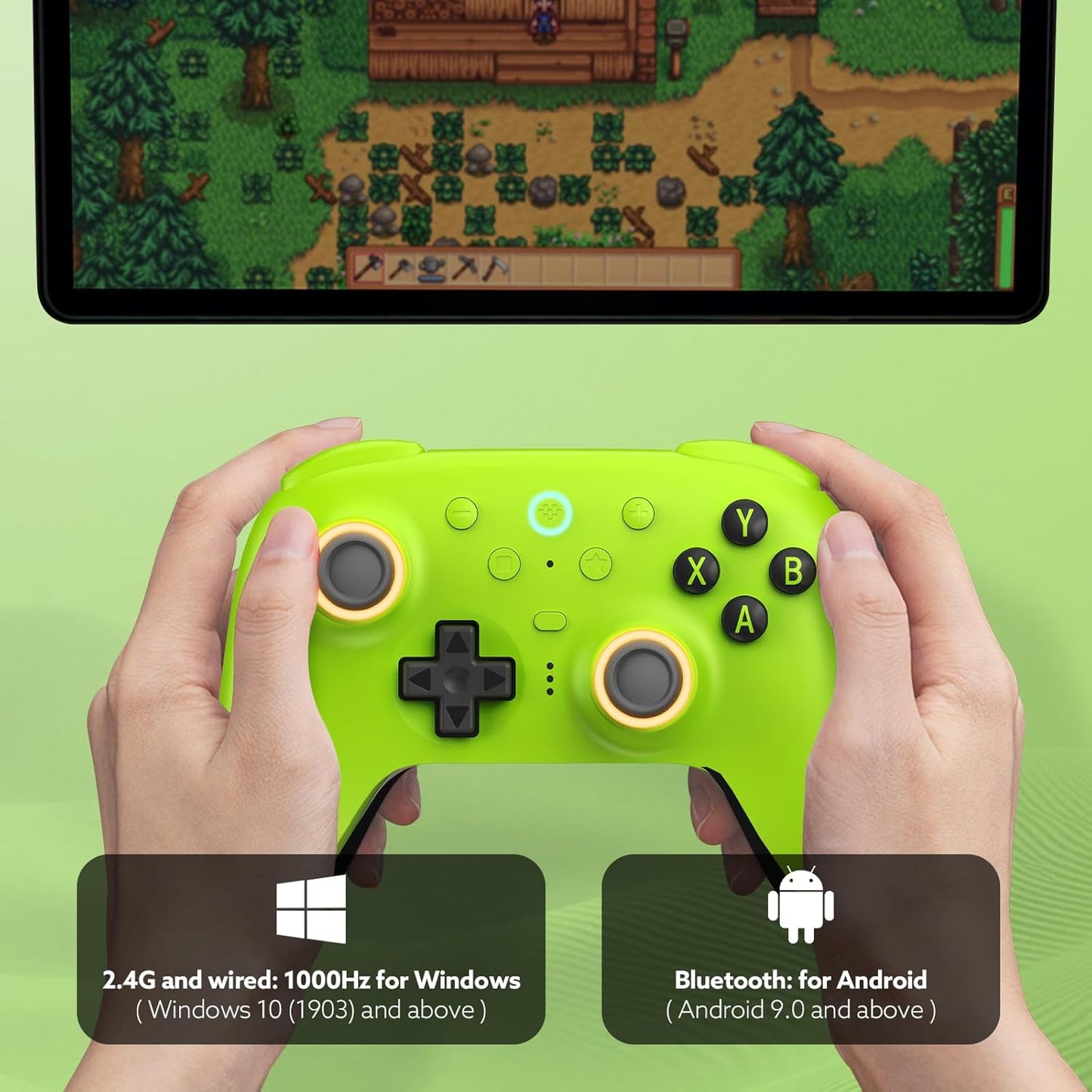 Ultimate 2 Wireless 2.4G Controller for Windows Android, TMR Joystick, Adjustable Trigger Locks, Star-Ring RGB Lights, Gamepad with Charging Dock (Green)