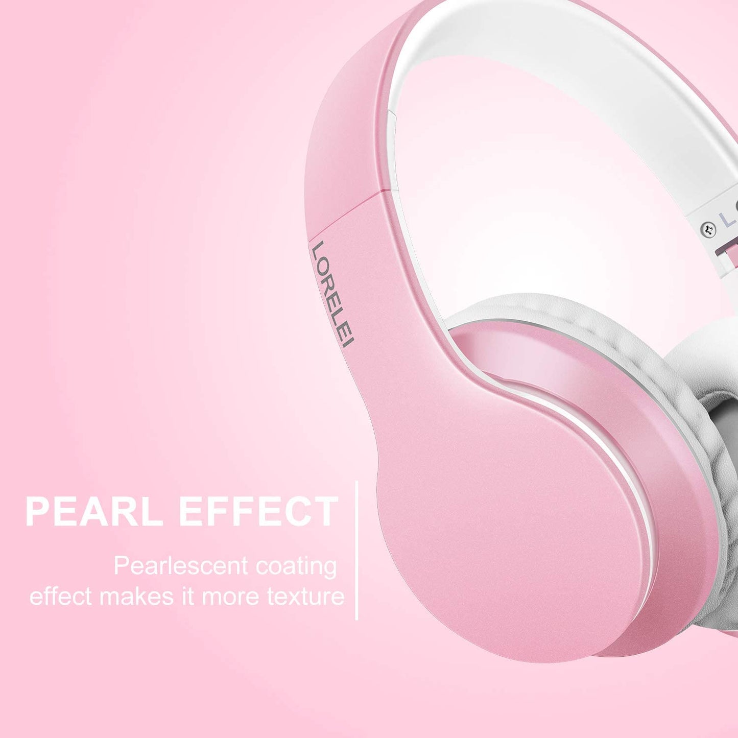 X6 Over-Ear Headphones with Microphone, Lightweight Foldable & Portable Stereo Bass Headphones with 1.45M No-Tangle, Wired Headphones for Smartphone Tablet MP3 / 4 (Pearl Pink)