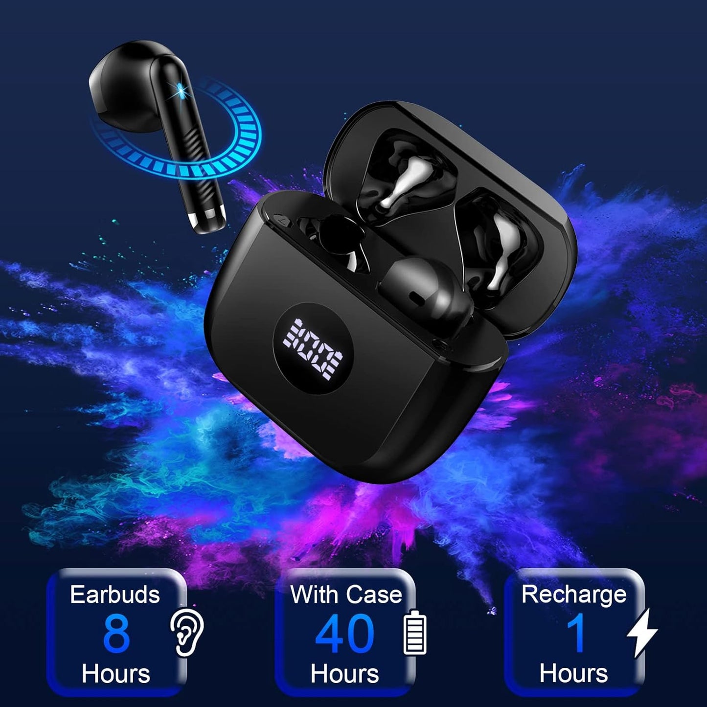 Wireless Earbuds, Bluetooth 5.4 Headphones Stereo Bass, in Ear Earphones 4 ENC Noise Cancelling Mic, 40H Playtime Ear Buds with Mini USB C Charging Case, IP7 Waterproof Sports Earbuds for Android Ios