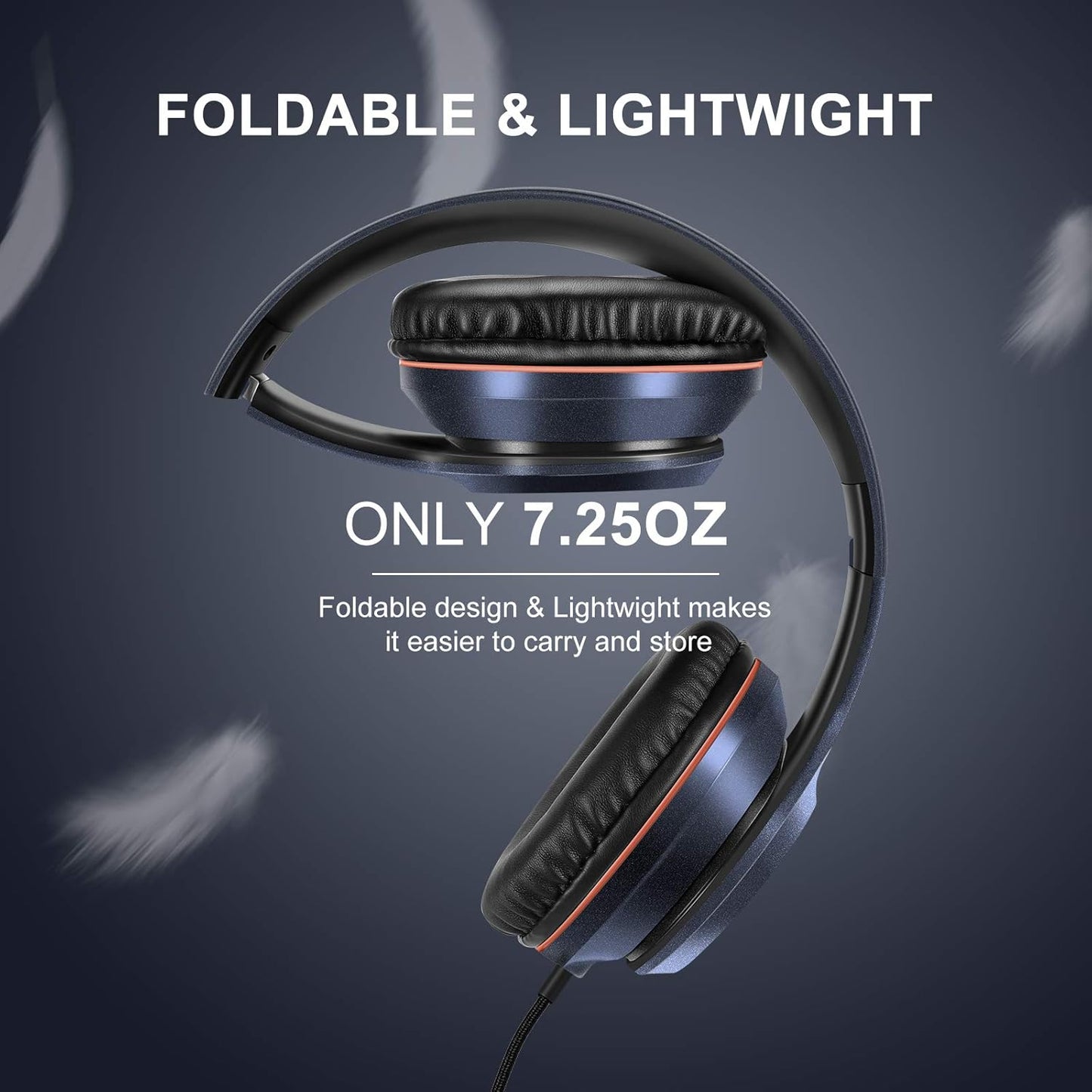X8 Over-Ear Wired Headphones with Microphone with 1.45M-Tangle-Free Nylon Line&3.5Mm Plug,Lightweight Foldable & Portable Headphones for Smartphone,Tablet,Computer,Mp3/4(Dark Blue)