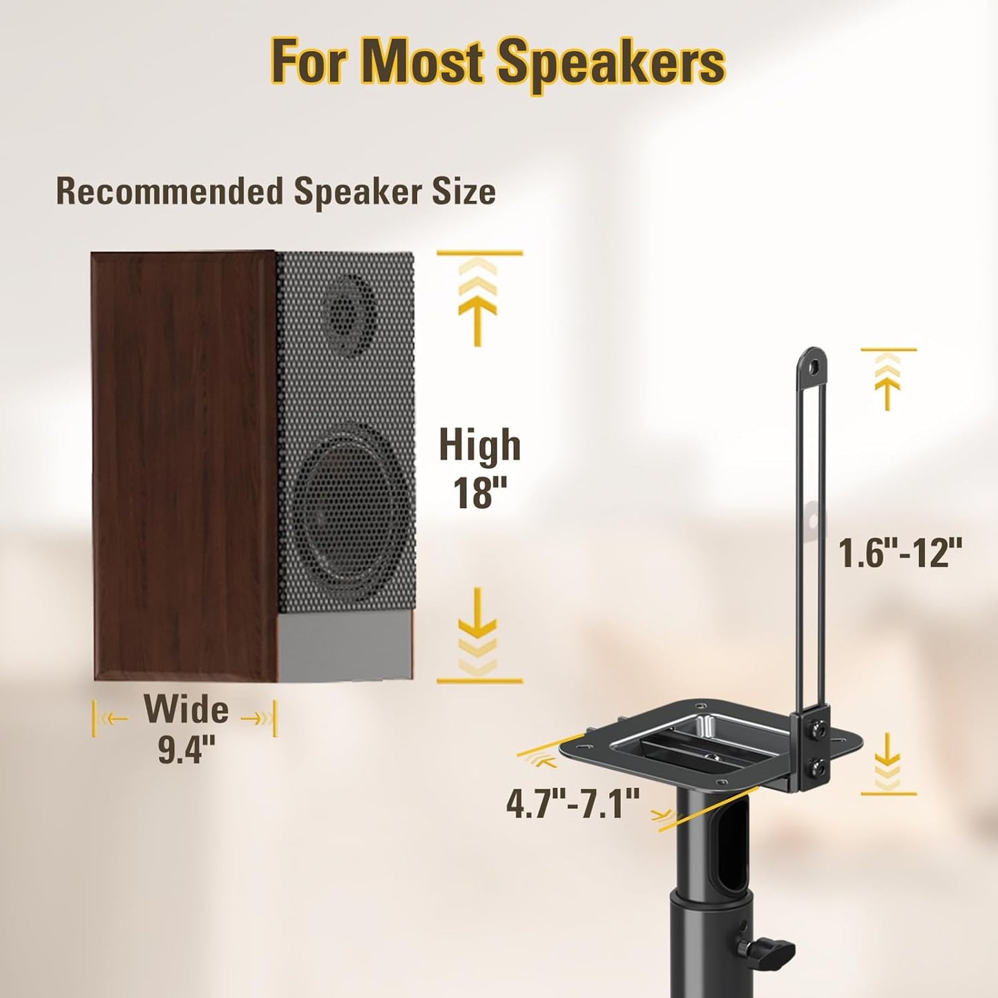 Speaker Stands Height Adjustable for Satellite & Small Bookshelf Speakers, Set of 2 Floor Stand Mount for Bose Polk JBL Sony Yamaha and Others - 11LBS Capacity MD5402