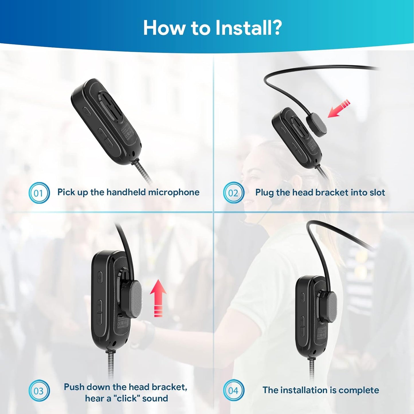 Wireless Microphone Headset, 2.4G Wireless Headset Mic and Handheld Mic 2 in 1, 165Ft Range, 1/8''&1/4'' Plug, for Speakers, Voice Amplifier, PA System