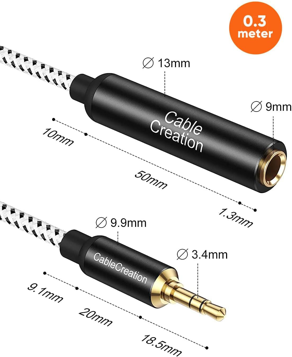 1/4 to 1/8 Headphone Aux Adapter 0.3M, TRS 6.35Mm to 3.5Mm Audio Adapter Cable for Amplifier, Guitar, Headphone, Home Theater Devices, Laptop, Pcs, Phone