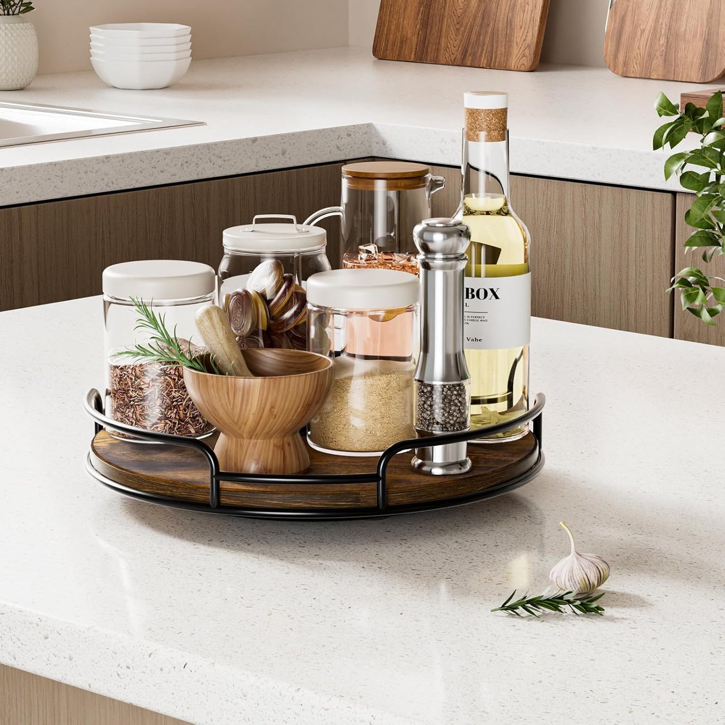 9" Lazy Susan Organizer for Table Top Rotating Spice Rack Organizations Wood Lazy Susan Turntable Organizer for Cabinet Kitchen Pantry Countertop Bathroom Vanity