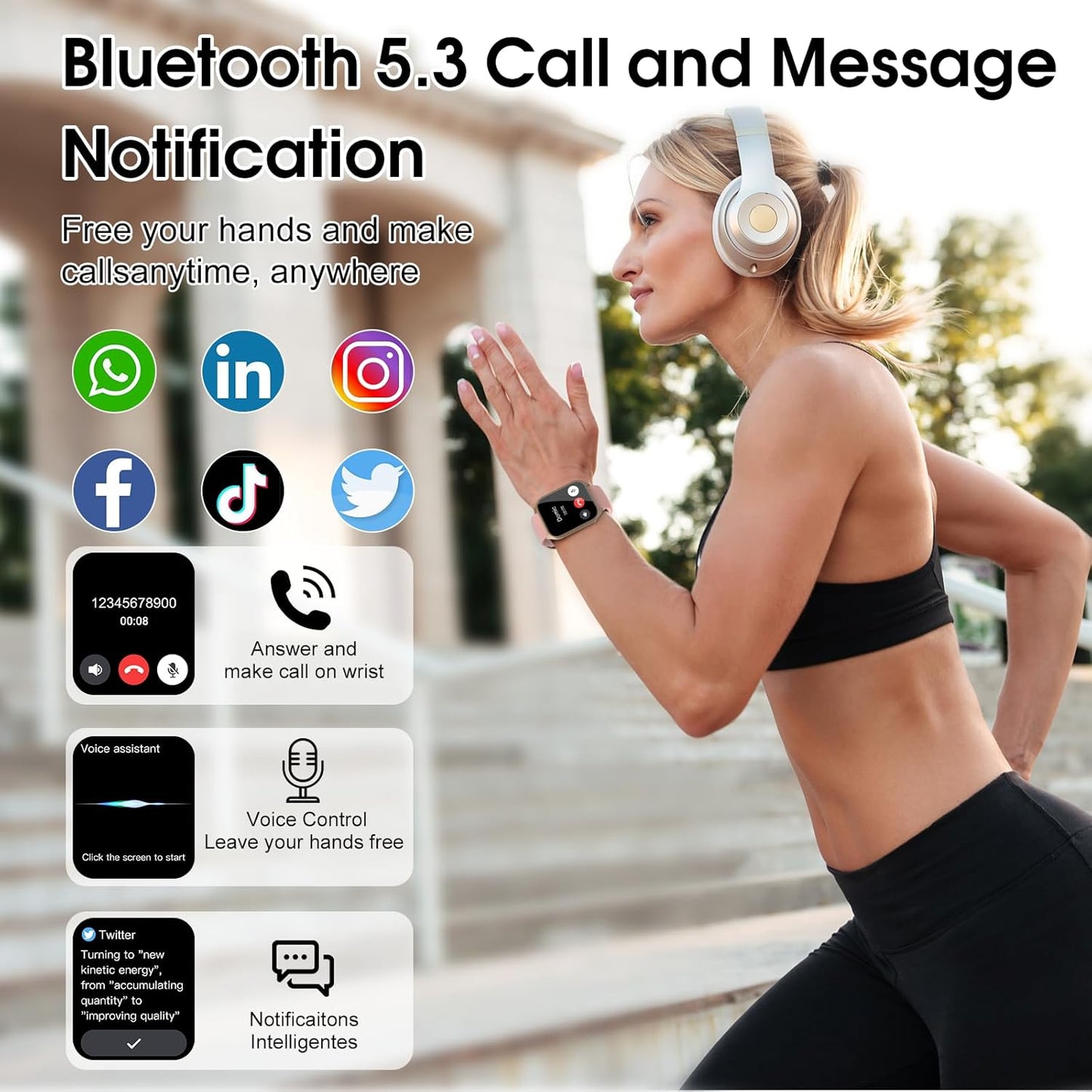 Smart Watch for Women, 1.85" HD Smartwatch (Answer/Make Call), 2025 Fitness Activity Tracker, 110+ Sport Modes/Heart Rate/Sleep Monitor/Pedometer, IP68 Waterproof Fitness Watch for Android Ios, Pink