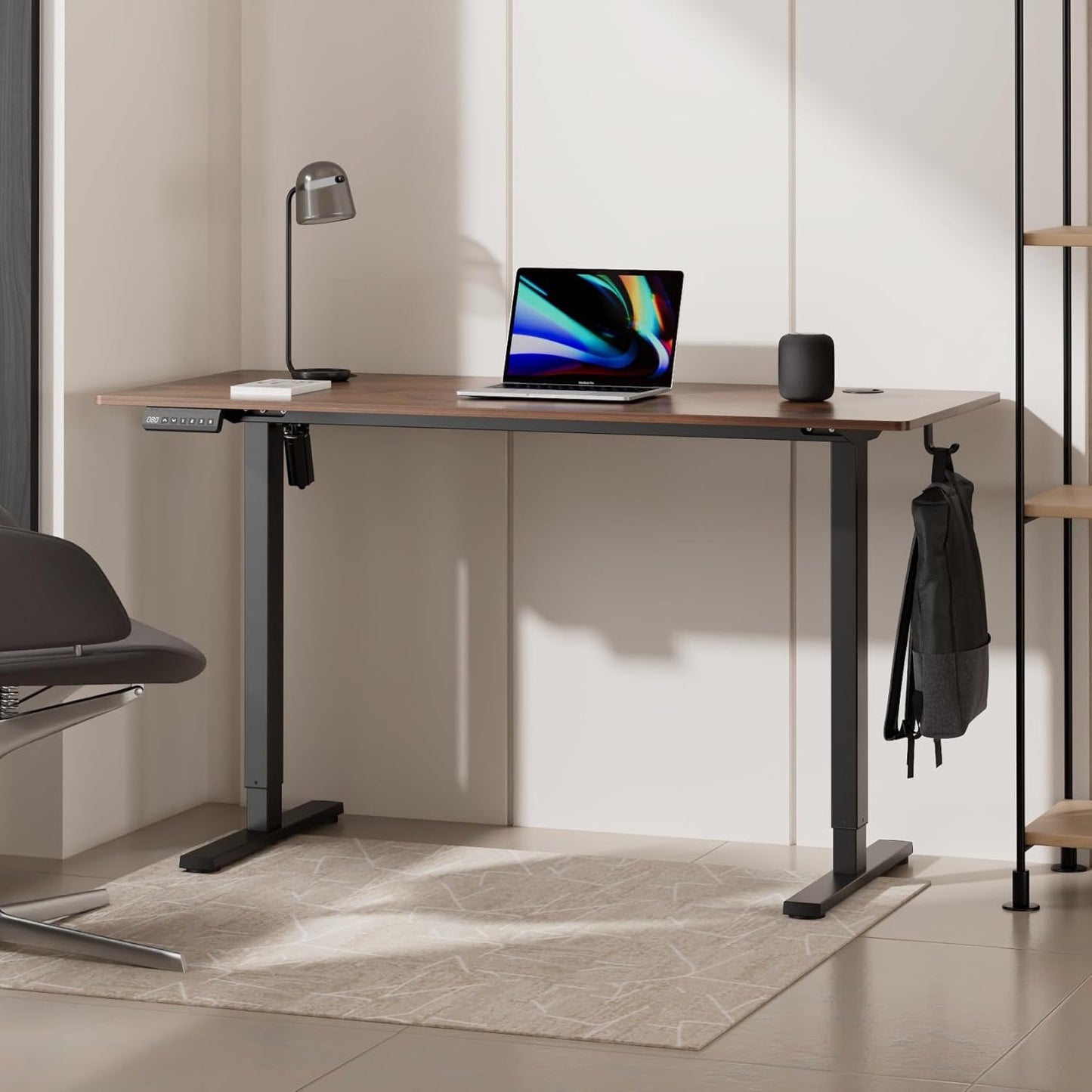 Height Adjustable Electric Standing Desk, 55 X 24 Inches Ergonomic Stand up Table, Sit Stand Home Office Desk with Splice Board, Black Frame/Rustic Brown Top(Rustic Brown, 55 Inches)
