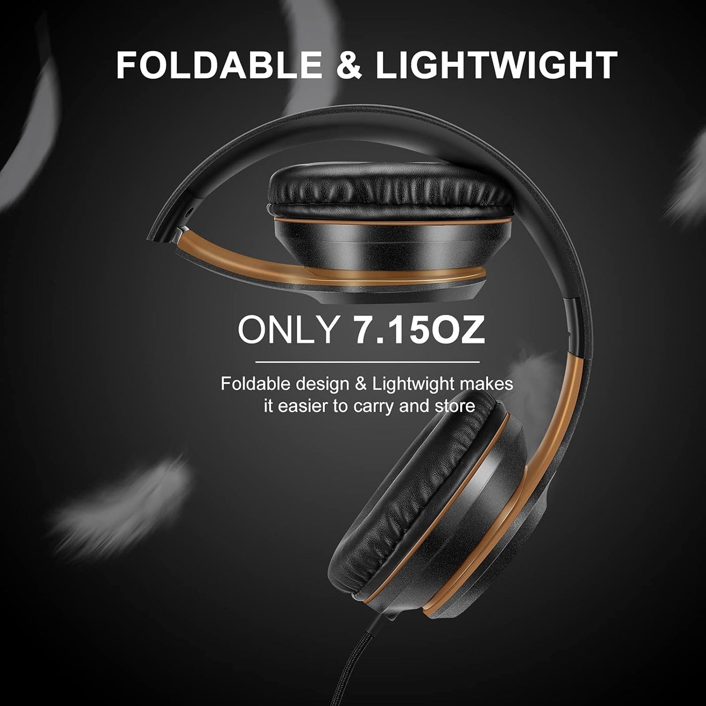 X8 Over-Ear Wired Headphones with Microphone with 1.45M-Tangle-Free Nylon Line&3.5Mm Plug,Lightweight Foldable & Portable Headphones for Smartphone,Tablet,Computer,Mp3/4(Black-Gold)