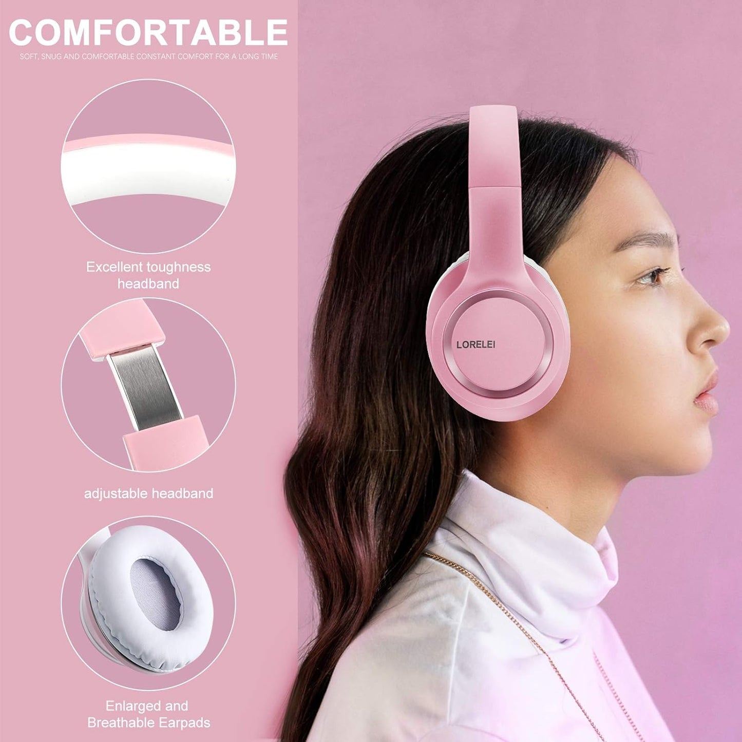 X8 Over-Ear Wired Headphones with Microphone with 1.45M-Tangle-Free Nylon Line&3.5Mm Plug,Lightweight Foldable & Portable Headphones for Smartphone,Tablet,Computer,Mp3/4(Pearl Pink)