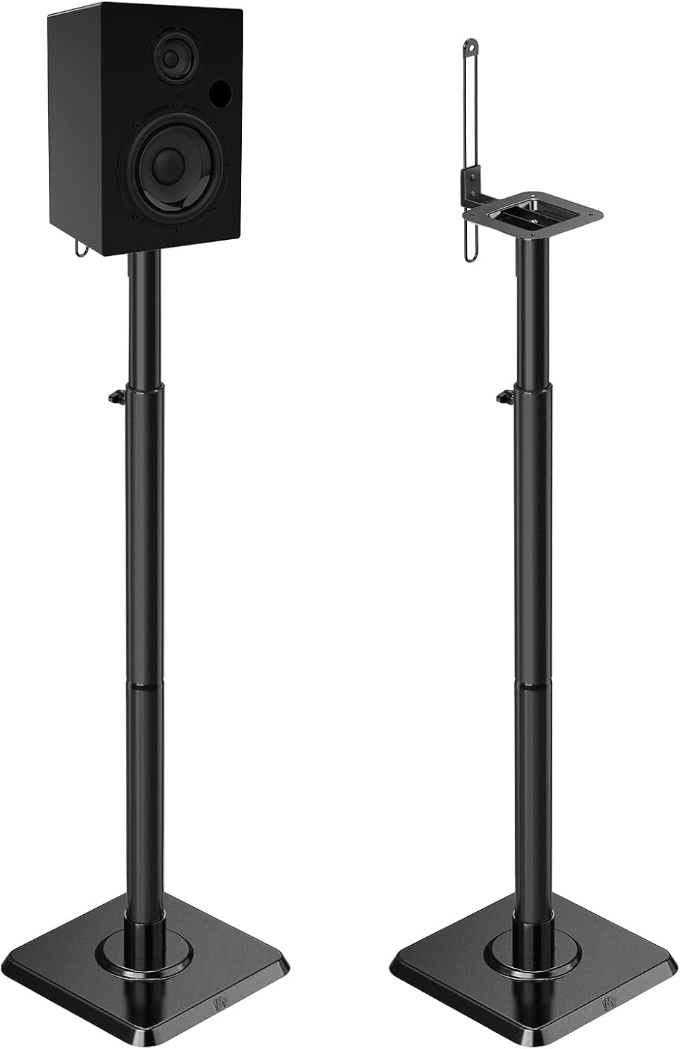 Black Alloy Steel Speaker Stands, Height Adjustable Bookshelf Speaker Stand Pair, Universal Fit, 11 Lbs Capacity, Set of 2 for Bose Polk JBL Sony Yamaha - 42" Max Height