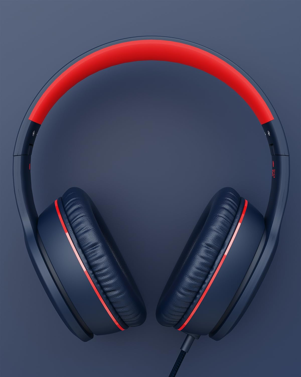 Wired Headphones with Microphone, K16 On-Ear Headphones for Kids with 3.5MM Jack, Foldable Stereo Bass Headphones for Teens School Amazon Kindle, Fire, Chromebook, Tablet(Dark Blue Red)