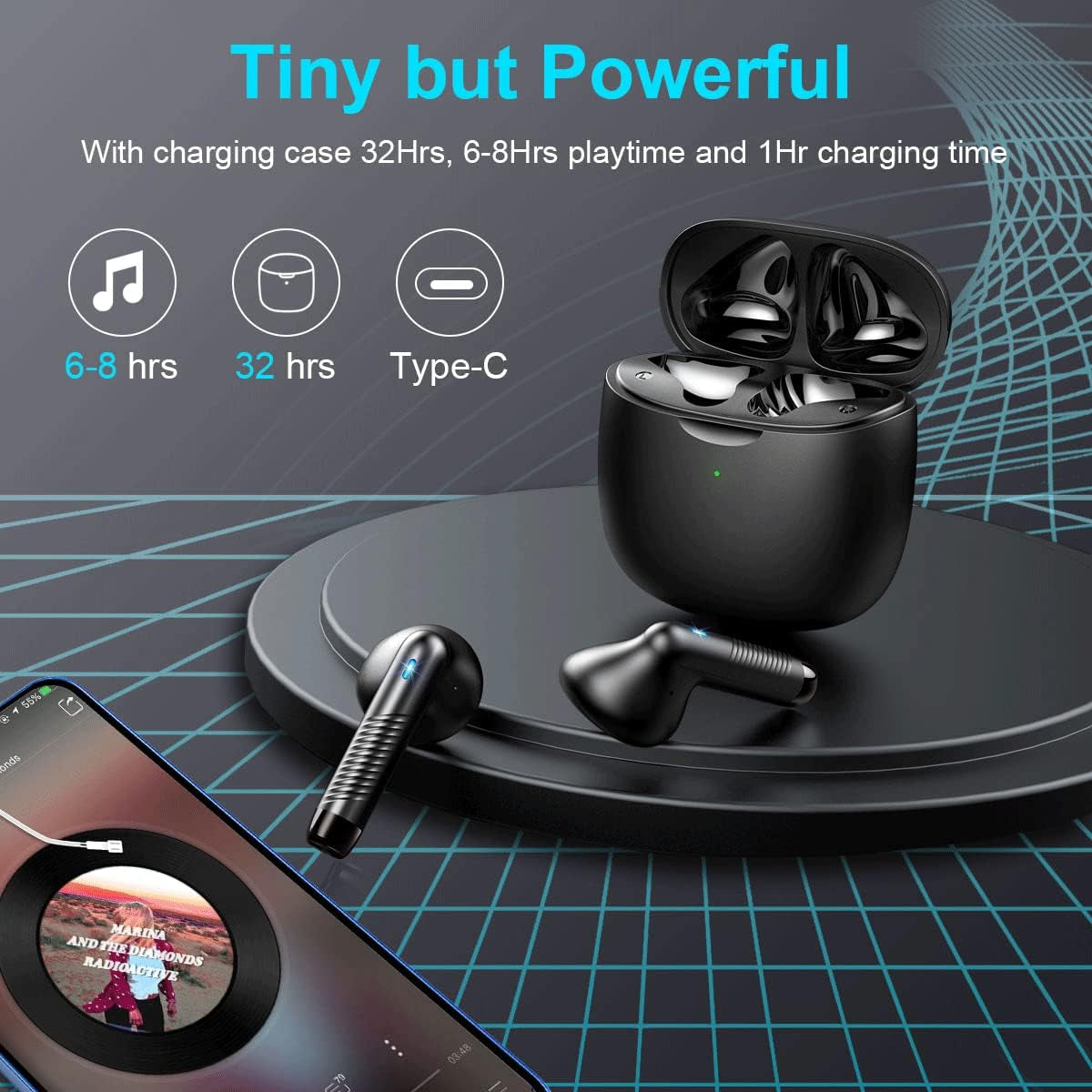 Wireless Earbuds, Bluetooth 5.4 Earbuds Stereo Bass, Bluetooth Headphones in Ear Noise Cancelling Mic, Earphones IP7 Waterproof Sports, 32H Playtime USB C Mini Charging Case Ear Buds for Android Ios