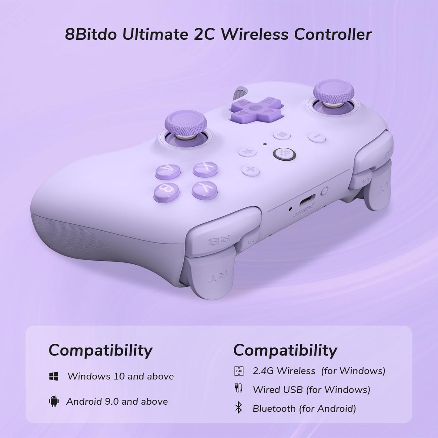 Ultimate 2C Wireless Controller for Windows PC and Android, Gamepad with 1000Hz Polling Rate, Remappable L4/R4 Bumpers, Rumble Vibration and Turbo Function(Purple)
