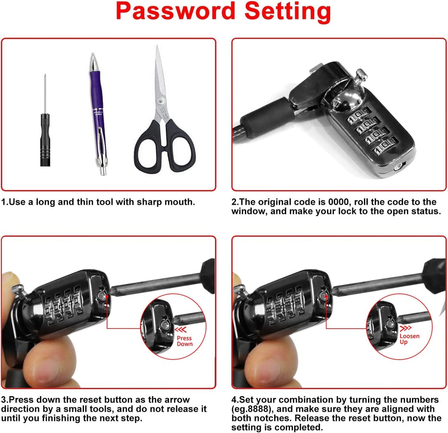 Computer Laptop Cable Lock • Slot Plate 6.23Ft Cable • Security Computer Combination Lock • 4 Digital Password Protection Cable • anti Theft Lock and Notebook Other Device