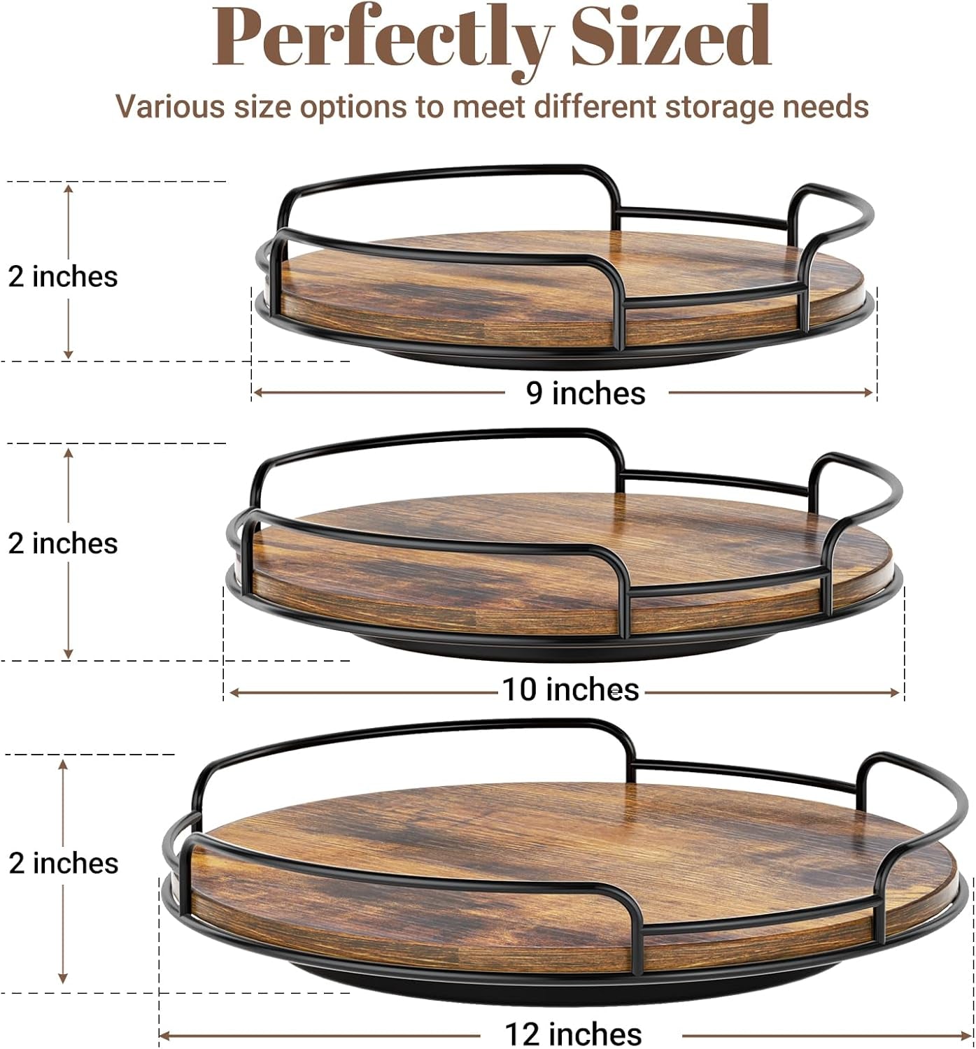 9" Lazy Susan Organizer for Table Top Rotating Spice Rack Organizations Wood Lazy Susan Turntable Organizer for Cabinet Kitchen Pantry Countertop Bathroom Vanity