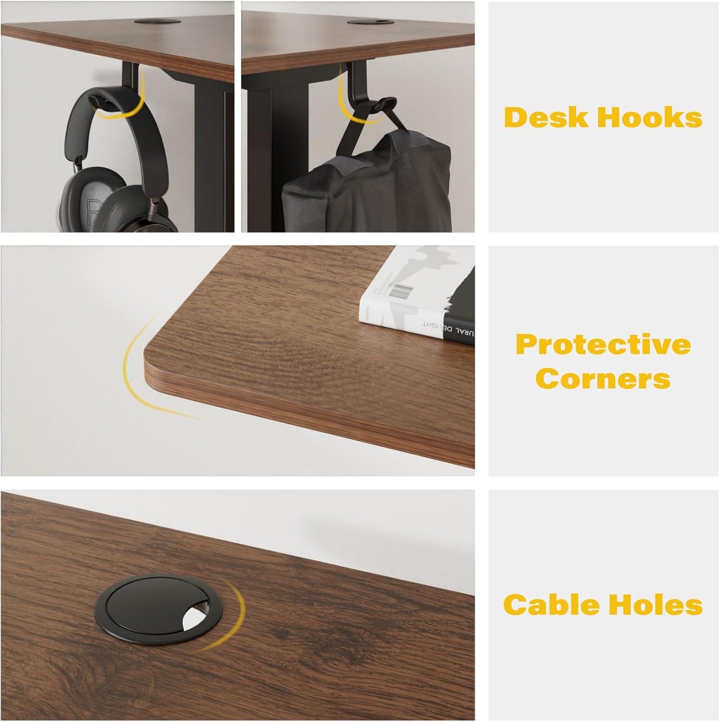 Height Adjustable Electric Standing Desk, 55 X 24 Inches Ergonomic Stand up Table, Sit Stand Home Office Desk with Splice Board, Black Frame/Rustic Brown Top(Rustic Brown, 55 Inches)
