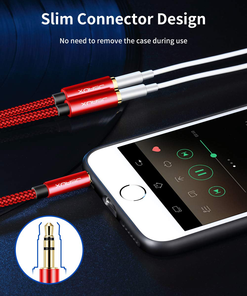 Headphone Splitter 3.5Mm, Audio Splitter 2 Female to 1 Male, Dual Headphone Adapter Compatible with PS4, PS5, Xbox, Nintendo Switch, PC Gaming Headsets, Phone, Tablet, Laptop and More-Red