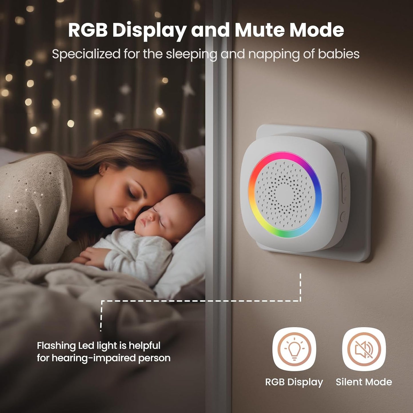 Wireless Motion Sensor Door Chime, Fast Detection PIR Entry Alert(10S Interval Alarm) with 61 Chimes, 5 Volume Levels, RGB Light Indicator, Easy Install for Business, Home, Store, Elderly, Visitors