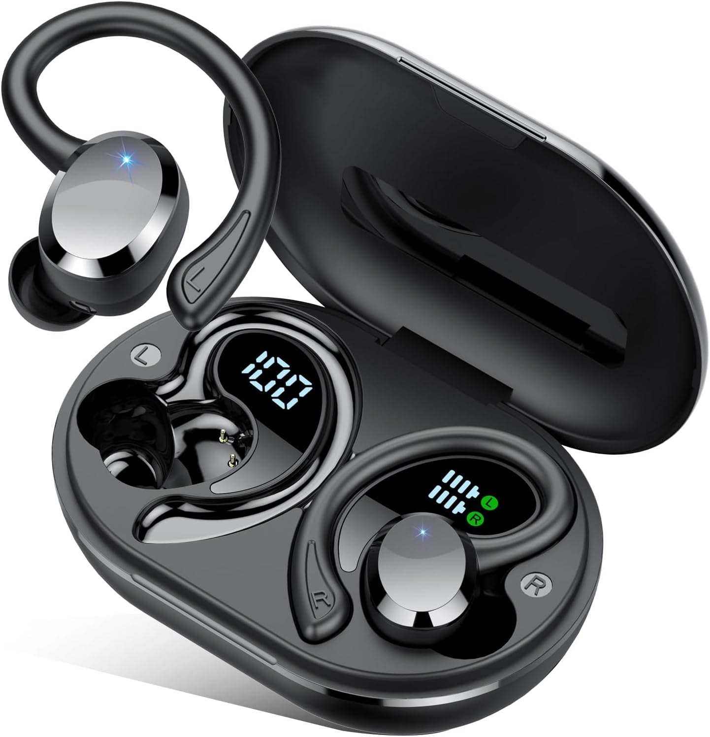 Wireless Earbuds, 2025 New Bluetooth 5.4 Headphones Sport Earphones with 68Hrs Playtime LED Display ENC Noise Cancelling Mic, IPX7 Waterproof over Ear Ear Buds with Hook for Sports/Running