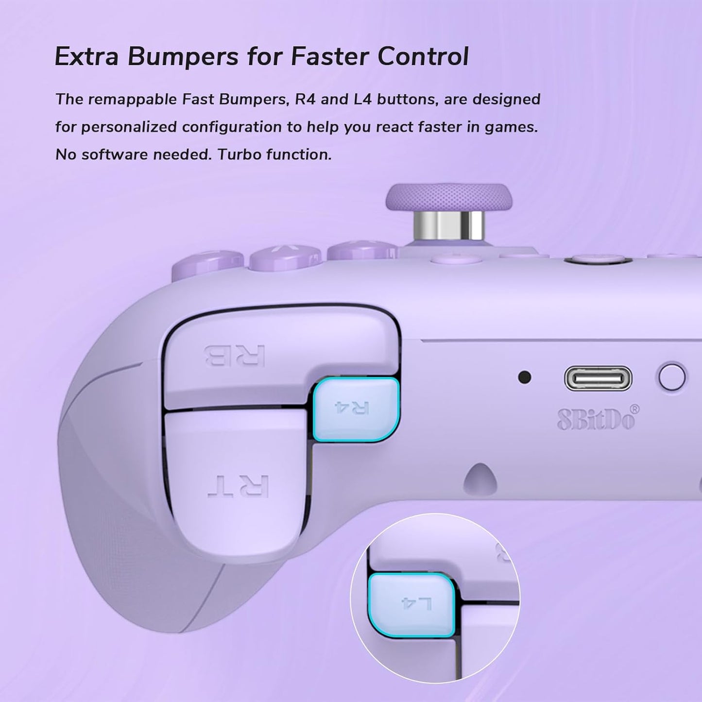 Ultimate 2C Wireless Controller (Hall Effect Joystick Update) for Windows PC and Android, with 1000Hz Polling Rate, Remappable L4/R4 Bumpers, Rumble Vibration and Turbo Function (Purple)