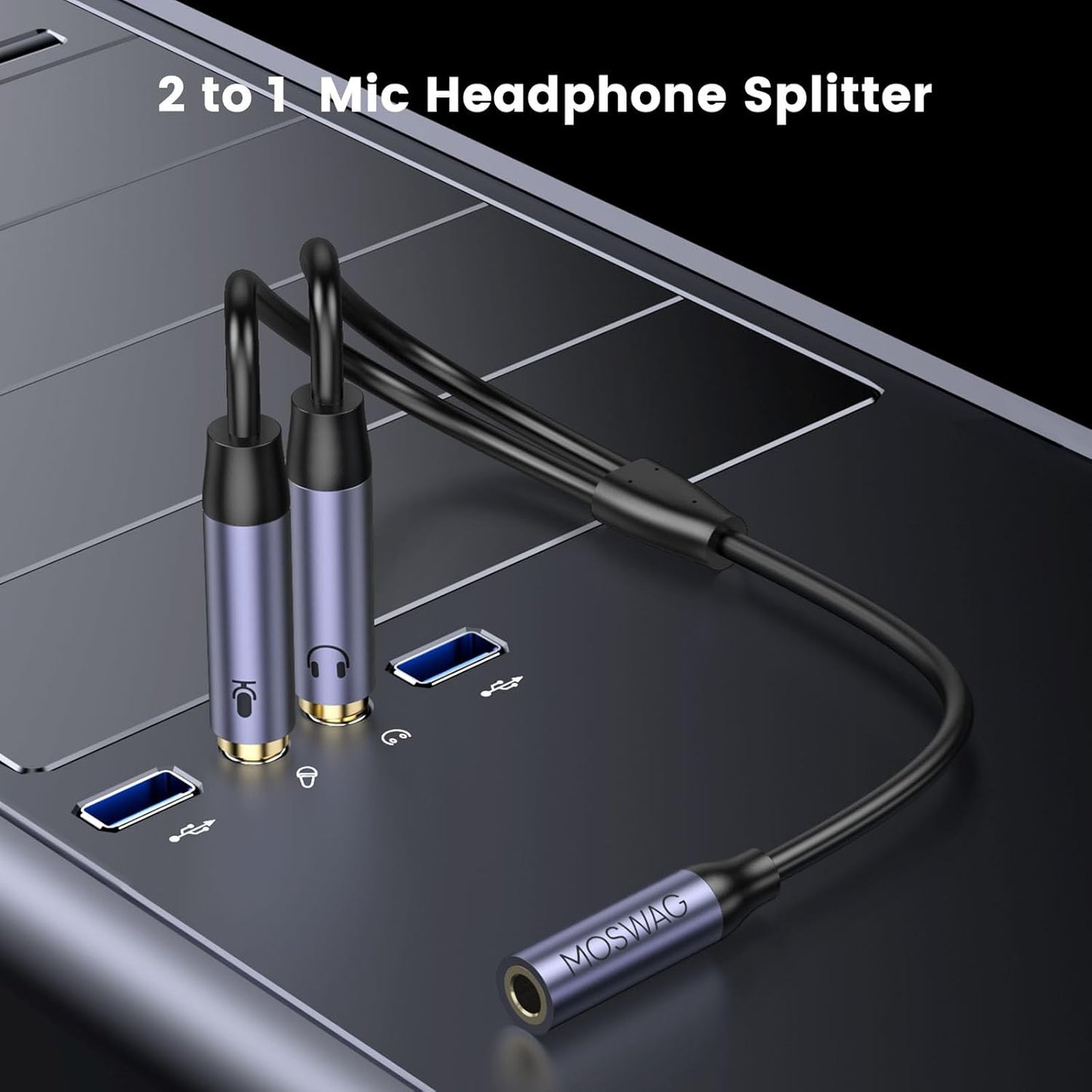 Headphone Splitter for Computer, 3.5Mm Female to 2 Dual 3.5Mm Male Cable for PC Gaming, Headphone Mic Splitter for PC 24K Gold-Plated with Noise Cancellation for Laptop/Speakers/Mic