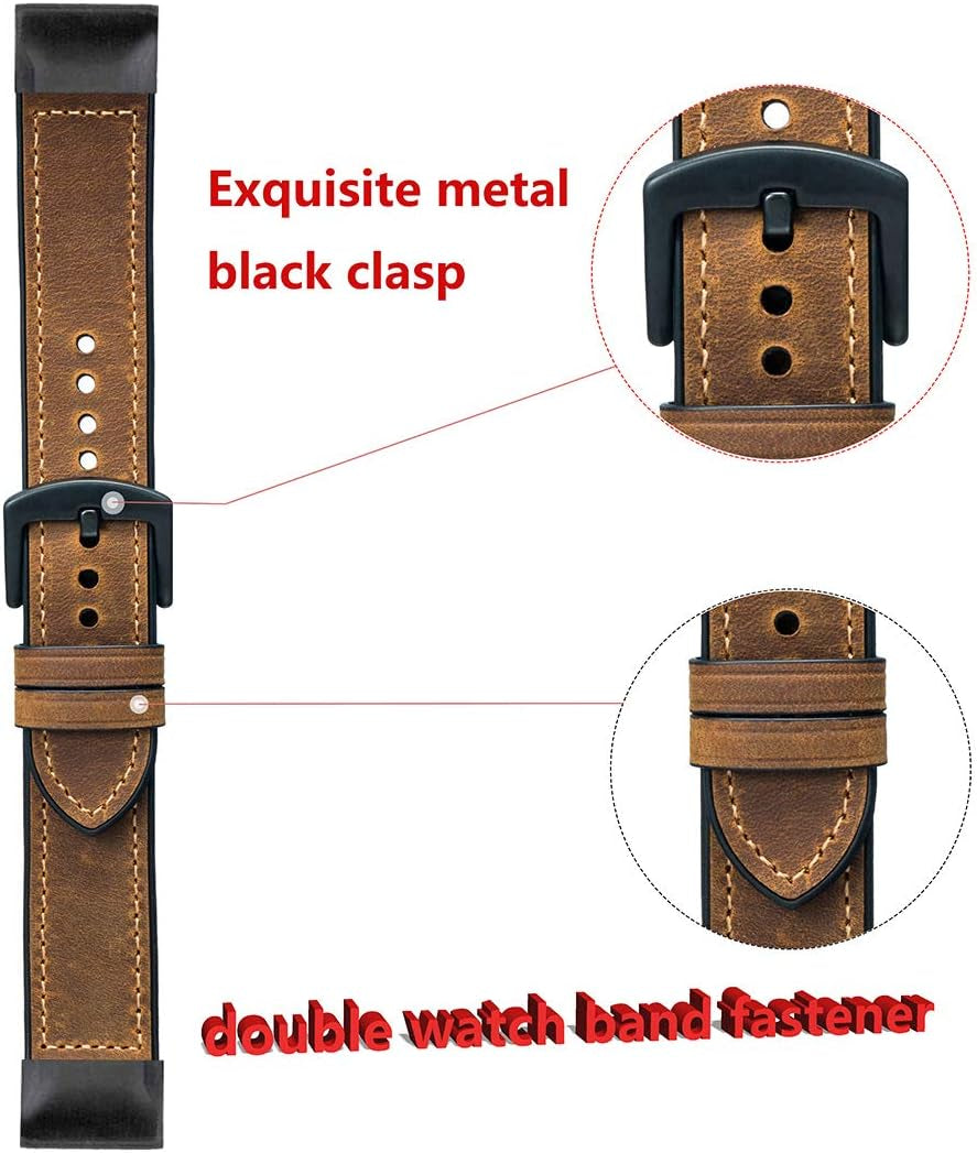 Compatible Garmin Fenix 5X / 5X plus Bands, 26Mm Quick Fit Hybrid Sport Band Vintage Leather Sweatproof Strap Wrist Band for Garmin Fenix 6X/6X Pro Bands/3/3Hr Smartwatch