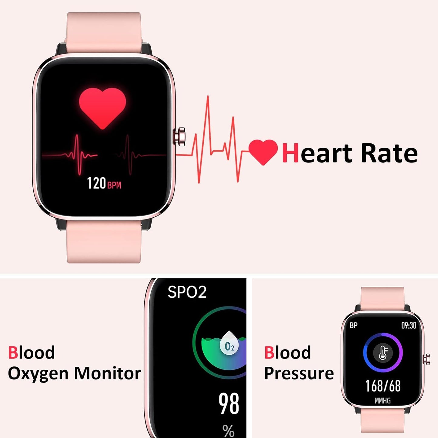 Smartwatch for Women - Call, Fitness Tracker, Heart Rate & Sleep Monitor, 1.69" Touch Screen, Waterproof - for Android & Iphone, Pink