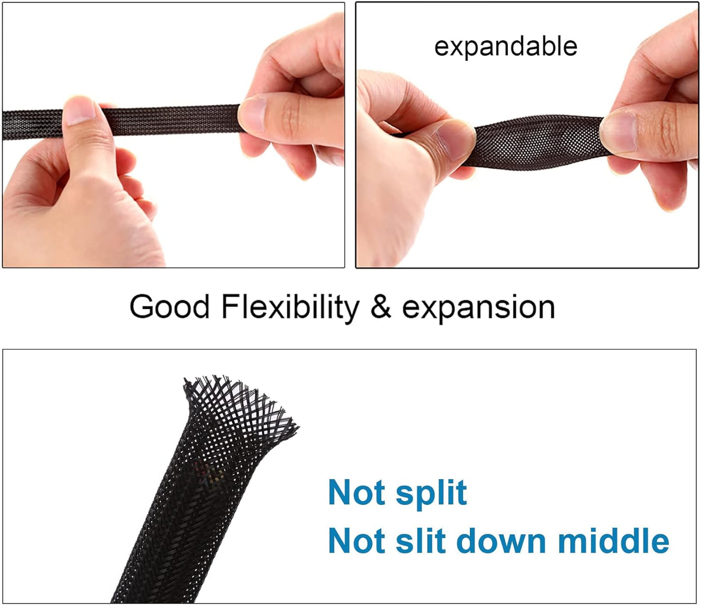 100Ft - 1/4 Inch PET Expandable Braided Sleeving – Black – Braided Cable Sleeve