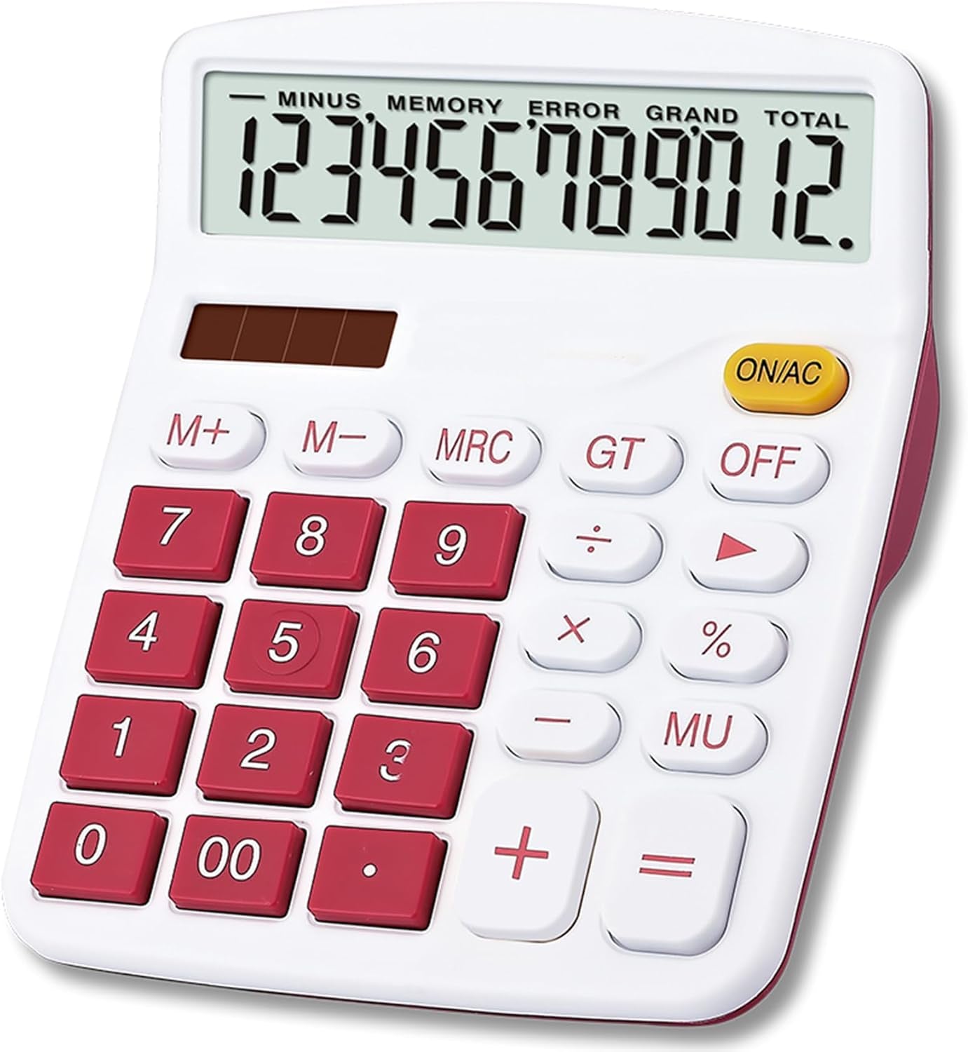 Desktop Calculator Solar Battery Dual Power 12 Digit Large LCD Display Financial Dedicated Large Standard Function Desktop Business Calculator for Office/Home/School KA08 Red