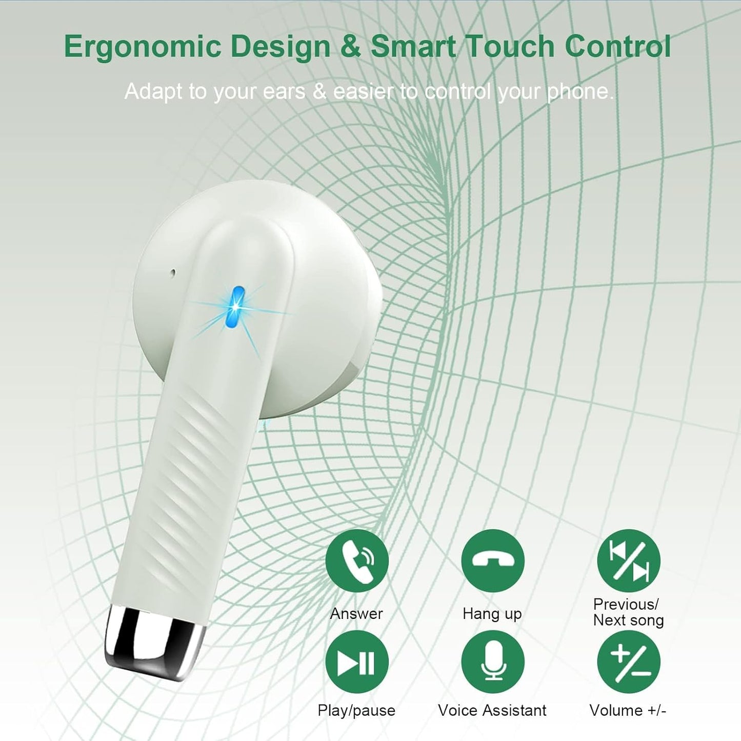 Wireless Earbuds, Bluetooth 5.4 Earbuds Stereo Bass, Bluetooth Headphones in Ear Noise Cancelling Mic, Earphones IP7 Waterproof Sports, 32H Playtime USB C Charging Case Green Ear Buds for Android Ios