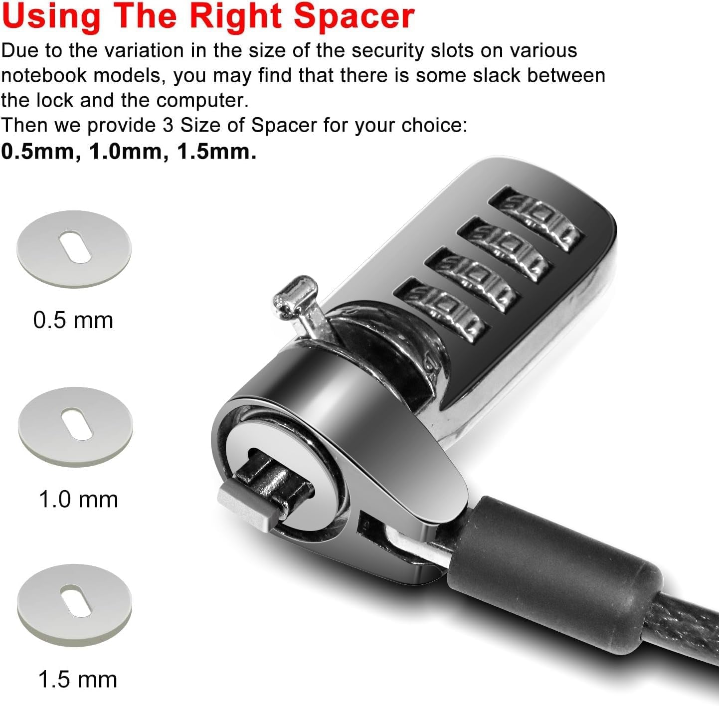 Computer Laptop Cable Lock • Slot Plate 6.23Ft Cable • Security Computer Combination Lock • 4 Digital Password Protection Cable • anti Theft Lock and Notebook Other Device