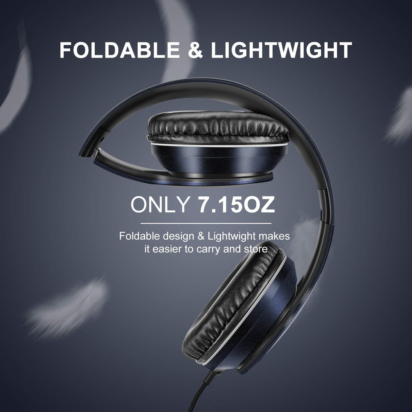 X6 Over-Ear Headphones with Microphone, Lightweight Foldable & Portable Stereo Bass Headphones with 1.45M No-Tangle, Wired Headphones for Smartphone Tablet MP3 / 4 (Dark Blue)