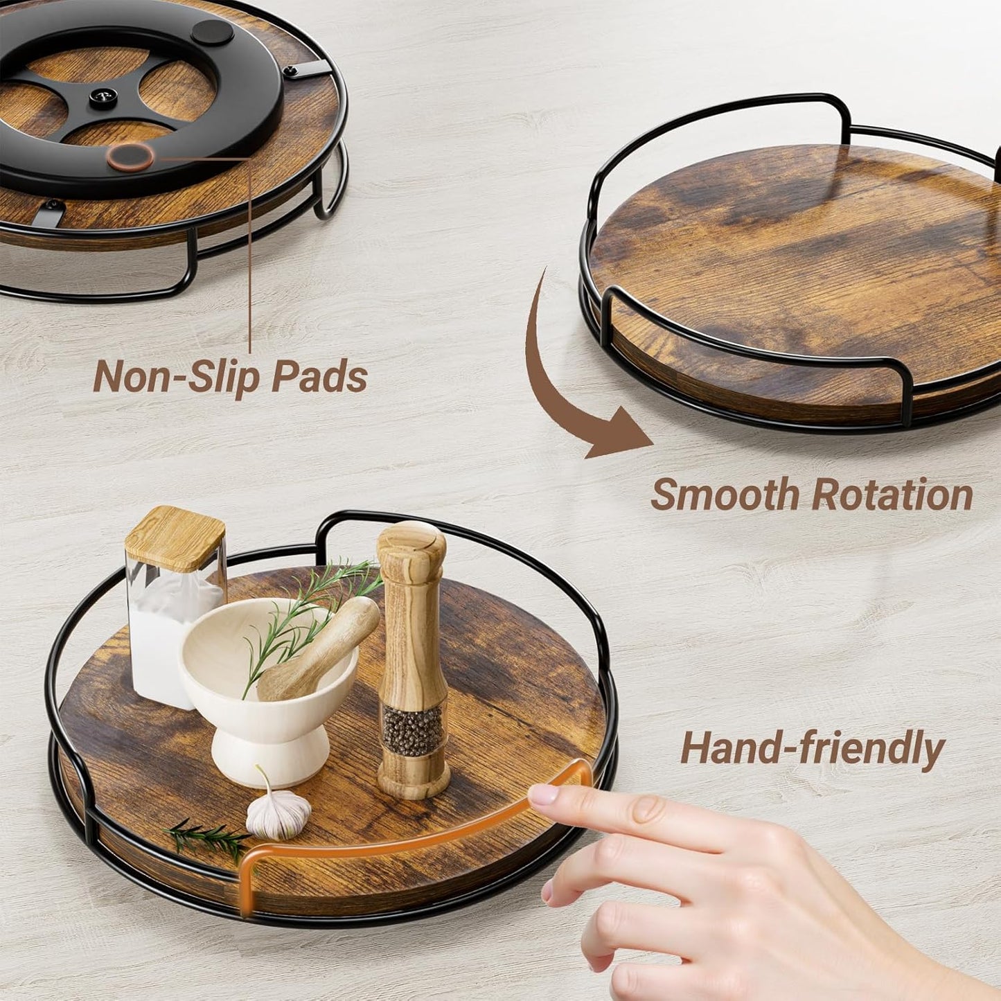 9" Lazy Susan Organizer for Table Top Rotating Spice Rack Organizations Wood Lazy Susan Turntable Organizer for Cabinet Kitchen Pantry Countertop Bathroom Vanity