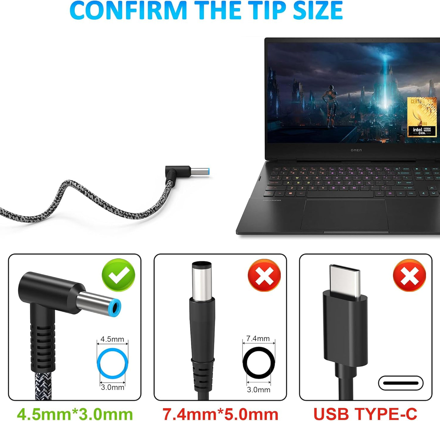 200W Laptop Charger for HP Omen Pavilion Gaming 15 16 17 Victus 15 16 Zbook 15 17 Fury Create Studio Envy 15 2020,TPN-DA10 L00818-850 L00895-003 Gaming Laptop Power Adapter Supply AC Adapter