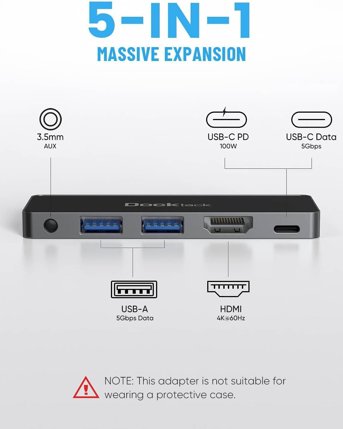 Ipad Pro USB C Hub Adapter, 5 in 1 Dongle with 4K@60Hz HDMI, Type C to 3.5Mm Audio Headphone Jack, 100W PD and 2 USB 3.0 for Ipad Pro 2021 2020 M1 12.9/11, Ipad Air 5/4, Mini 6