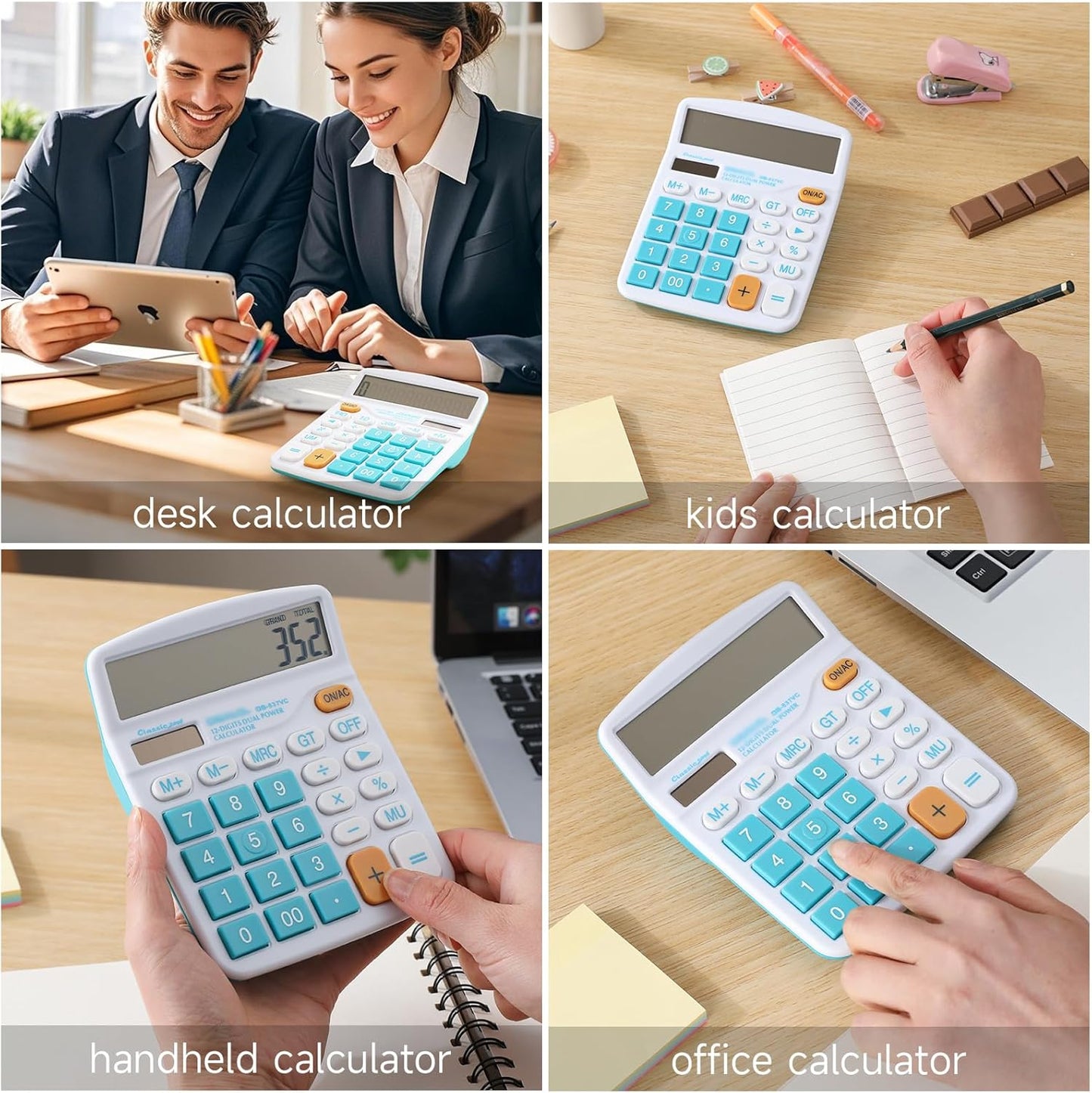 Desktop Calculator Solar Battery Dual Power 12 Digit Large LCD Display Financial Dedicated Large Standard Function Desktop Business Calculator for Office/Home/School KA08 Red