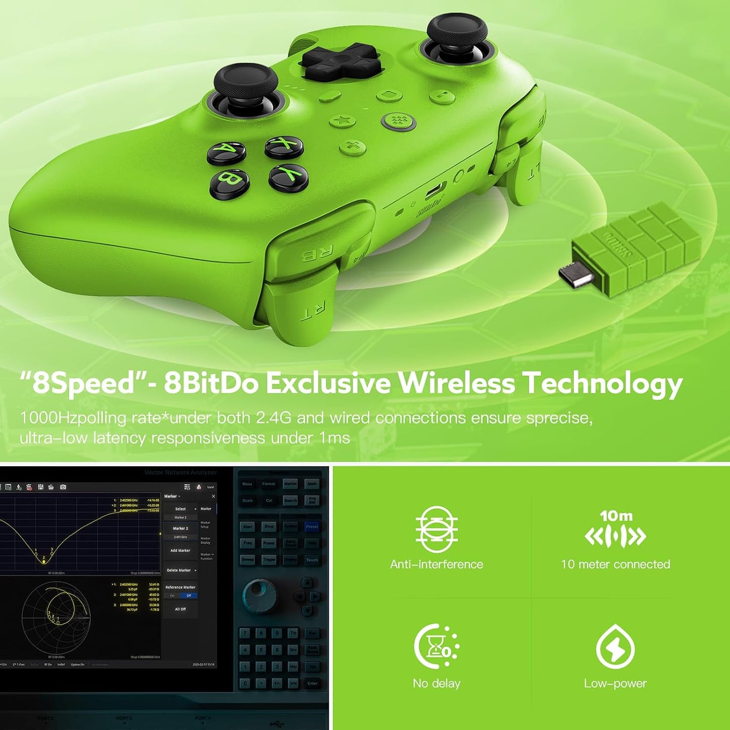 Ultimate 2 Wireless 2.4G Controller for Windows Android, TMR Joystick, Adjustable Trigger Locks, Star-Ring RGB Lights, Gamepad with Charging Dock (Green)