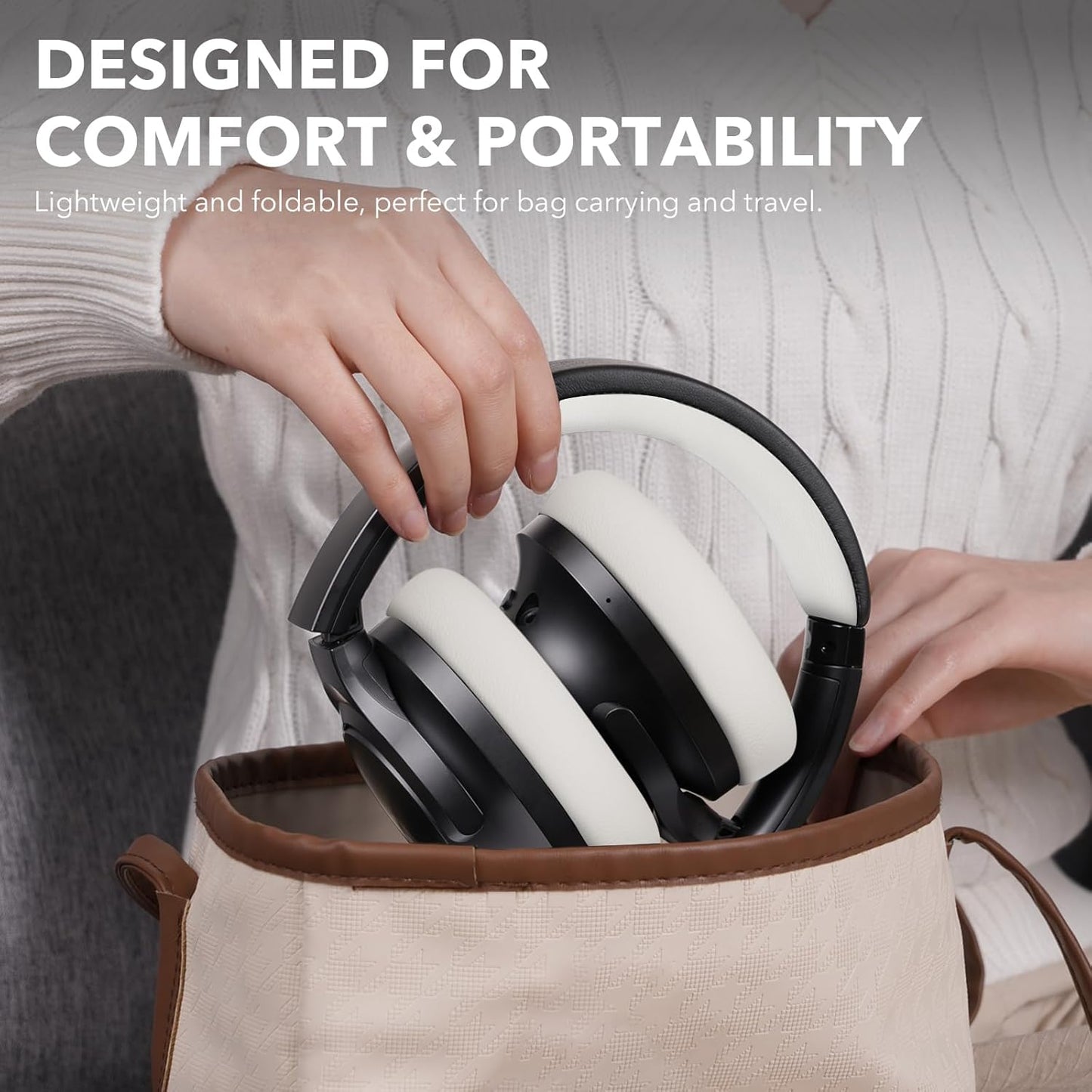 Y8+ Noise Cancelling Headphones Bluetooth, Wireless LDAC Hi-Res Audio, Custom EQ via App, 75H Playtime, Comfort Fit, over Ear Headphones Foldable for Airplane Travel Home Office Black Grey